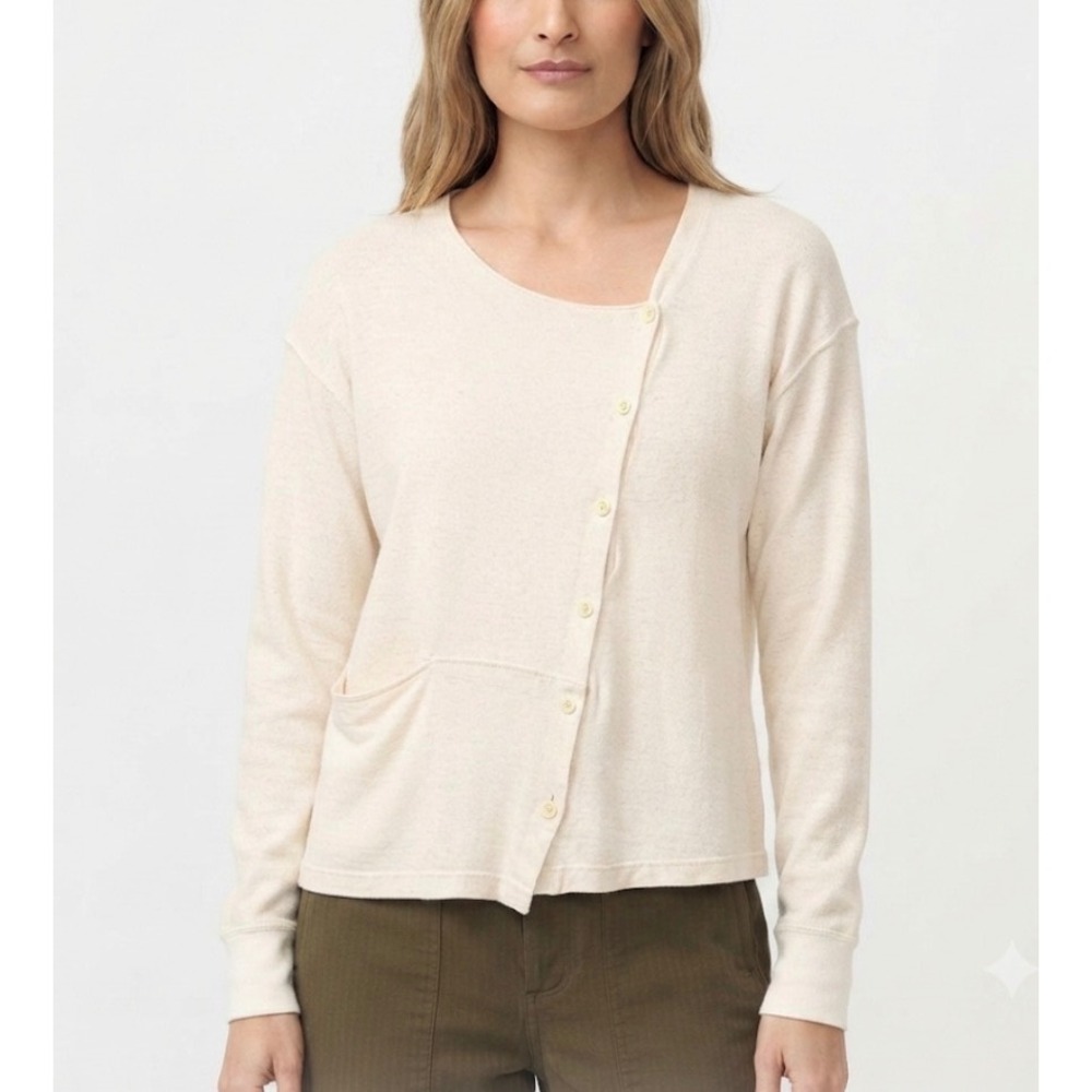 Oska Hemp Cotton Asymmetrical Button Cardigan Cream Lagenlook Top Germany 3/L